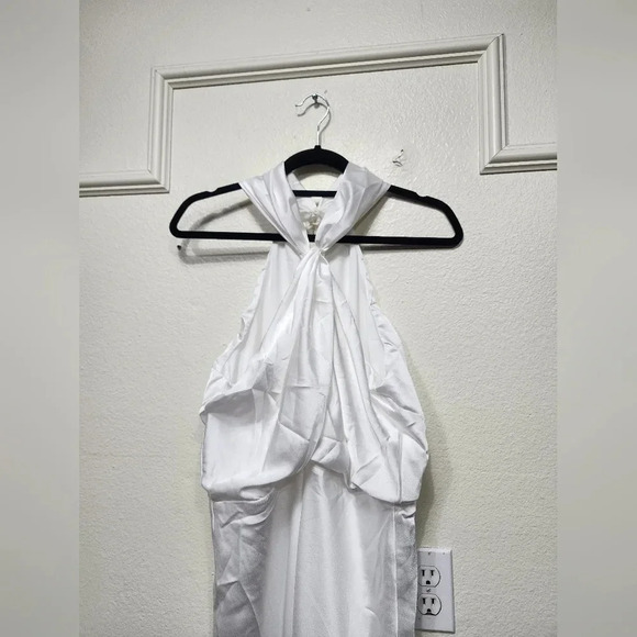 Lulu's Halter White Satin Halter Neck Twist-Front Maxi Dress Wedding Bridal - Picture 6 of 14